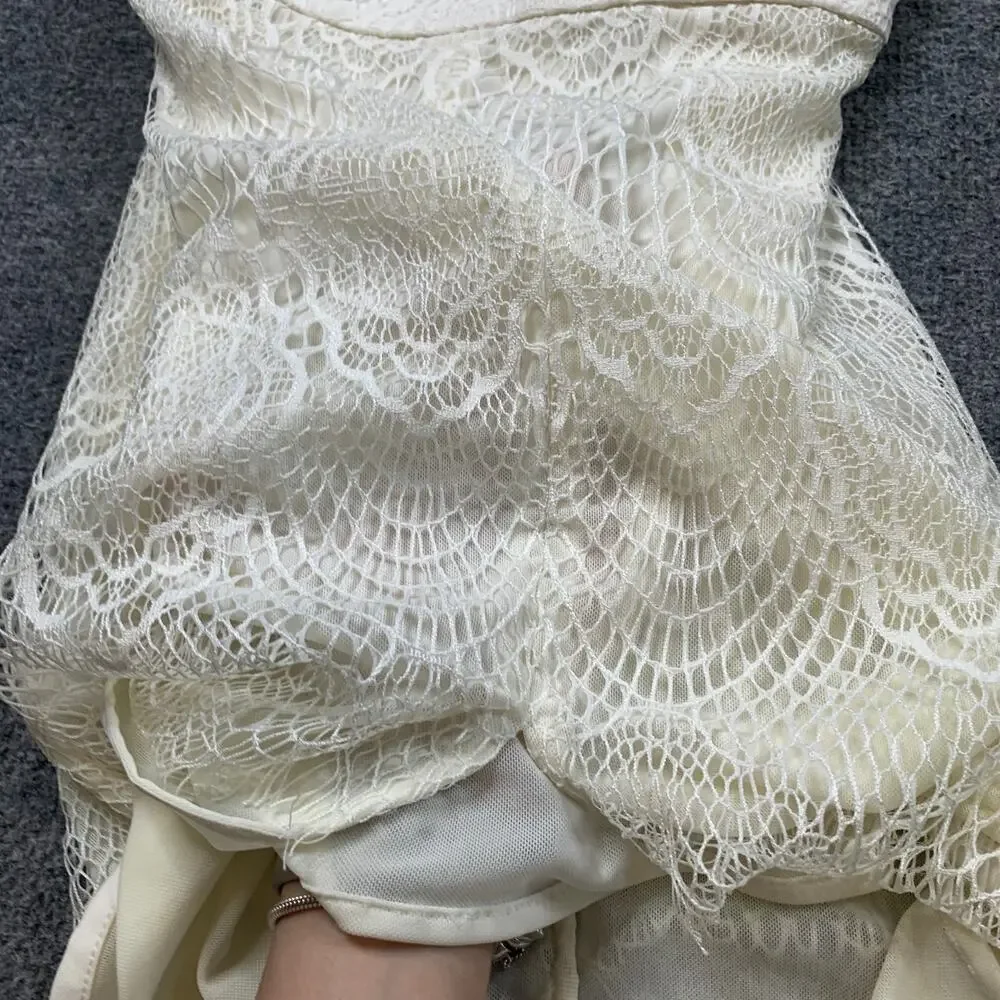 House of CB London Skirt Women XS Extra Small Ivory Lace Front Split Line Pencil